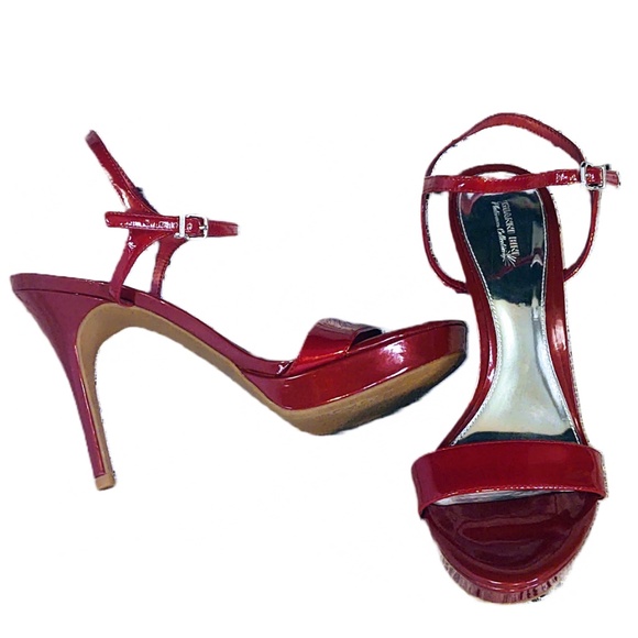 Gianni Bini Shoes - NWOT GIANNI BINI PLATINUM COLLECTION SHINY DEEP RED LEATHER STRAP HEELS 9.5M